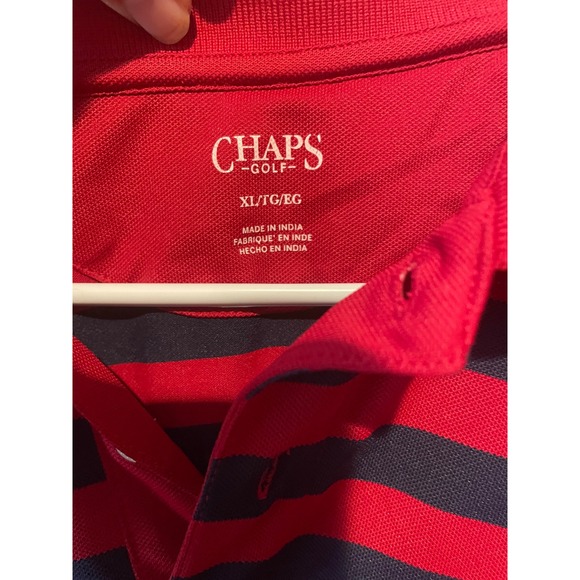 Chaps Golf Polo Shirt XL Red Black‎ Striped Short Sleeve Classic Fit - Picture 4 of 6